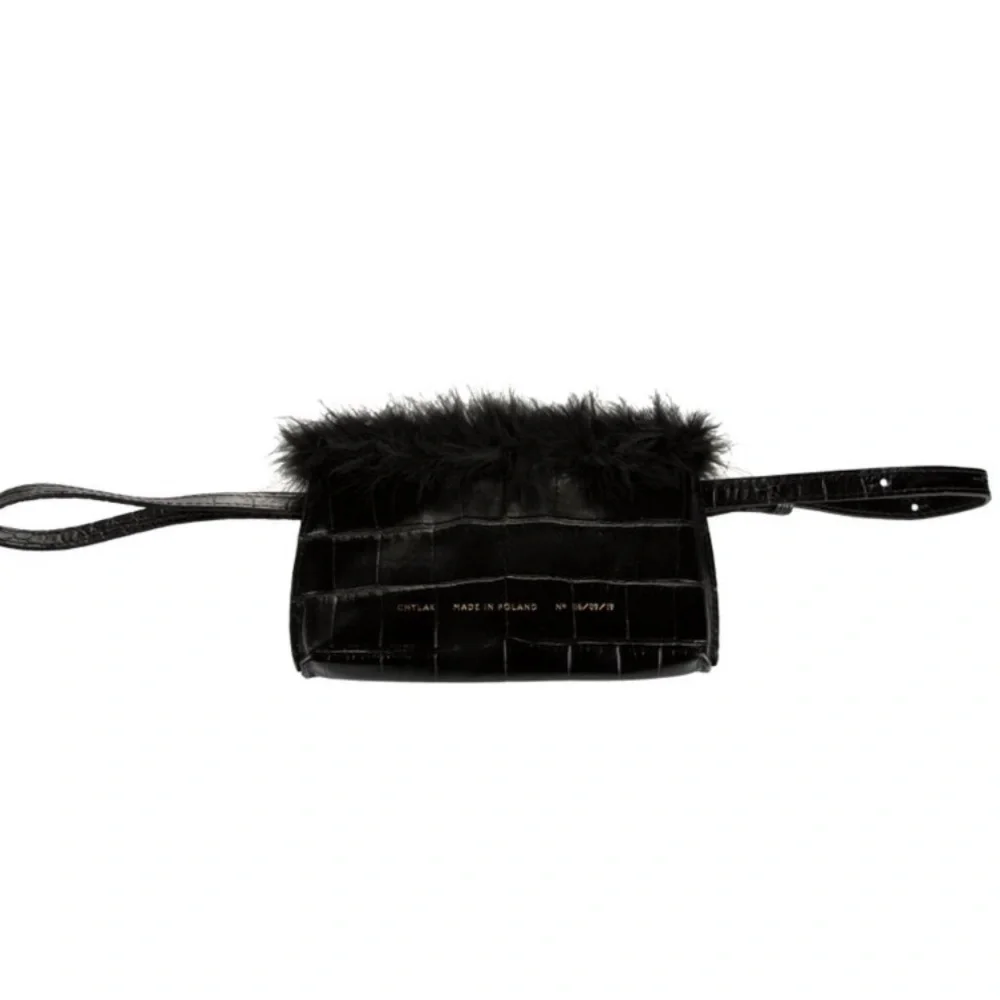Chylak bag feather trim crock black embossed leather - Picture 2 of 5